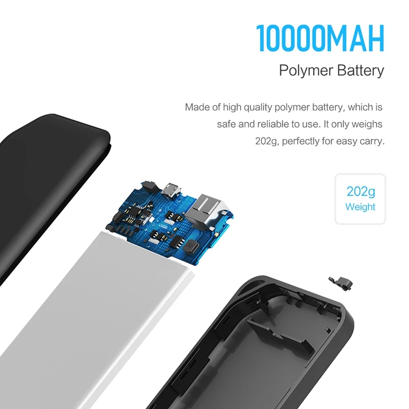 ROCK 10000mAh Polymer Power Bank for Xiaomi for iPhone, Portable Slim 10000 mAh Power bank External Battery powerbank charger