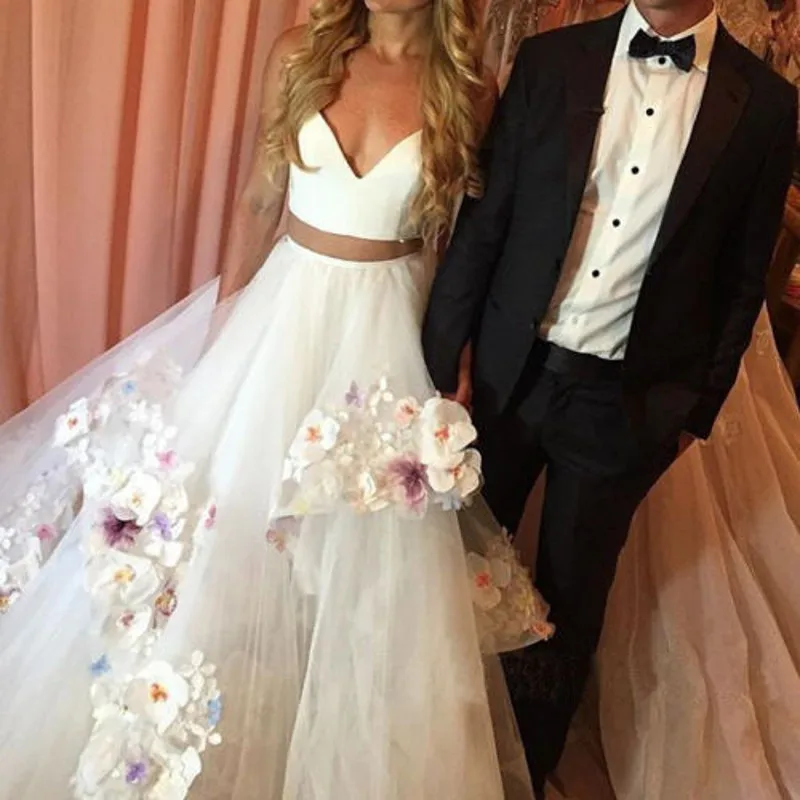 2 Pieces Wedding Dresses 3d Flowers Sweetheart Wedding Dress With