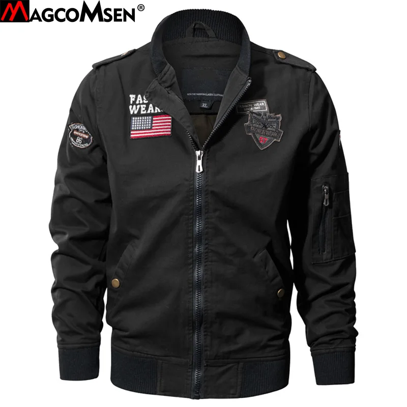 MAGCOMSEN Bomber Jackets Men Military Army Tactical Jacket Man USA Flag Embroidered Coat Men Clothing Windbreakers AG-SSFC-17-2