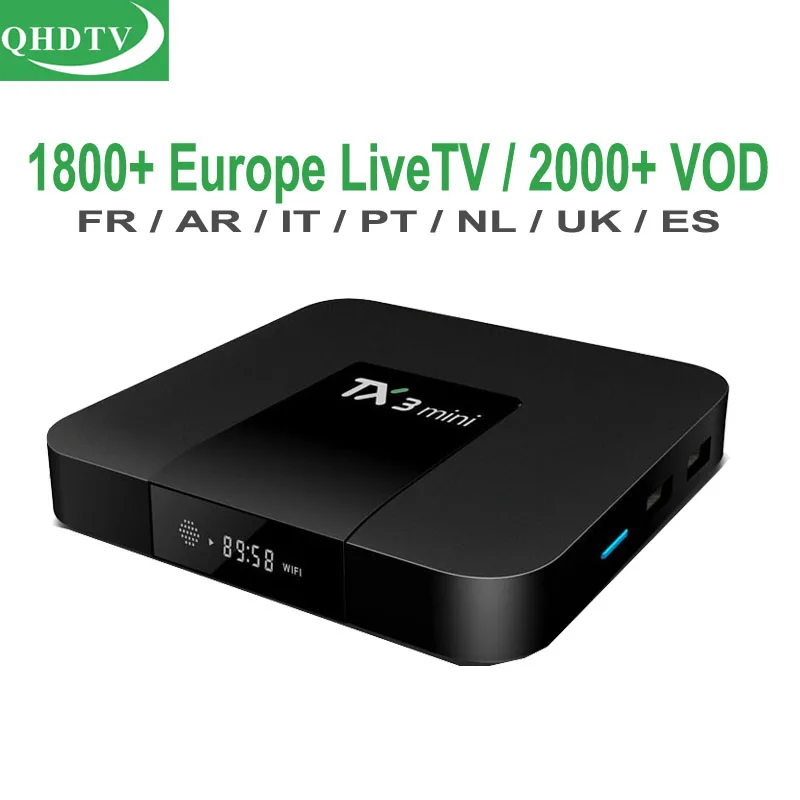 

With 1 Year QHDTV Arabic IPTV Subscription Algeria Dutch UK Portugal Kurdish TV Channels Europe French Code 4K Smart TV Box TX3