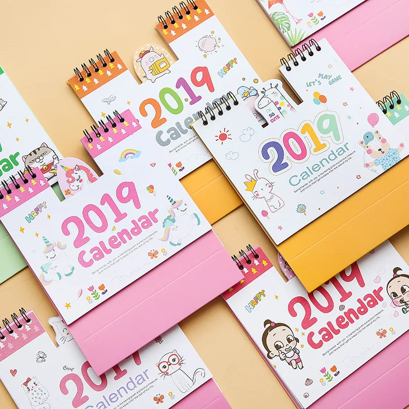 

NEW Kawaii Cartoon Animals Calendar 2018 2019 Creative Desk Vertical Paper Multi-function Storage Box Timetable Planner Notebook