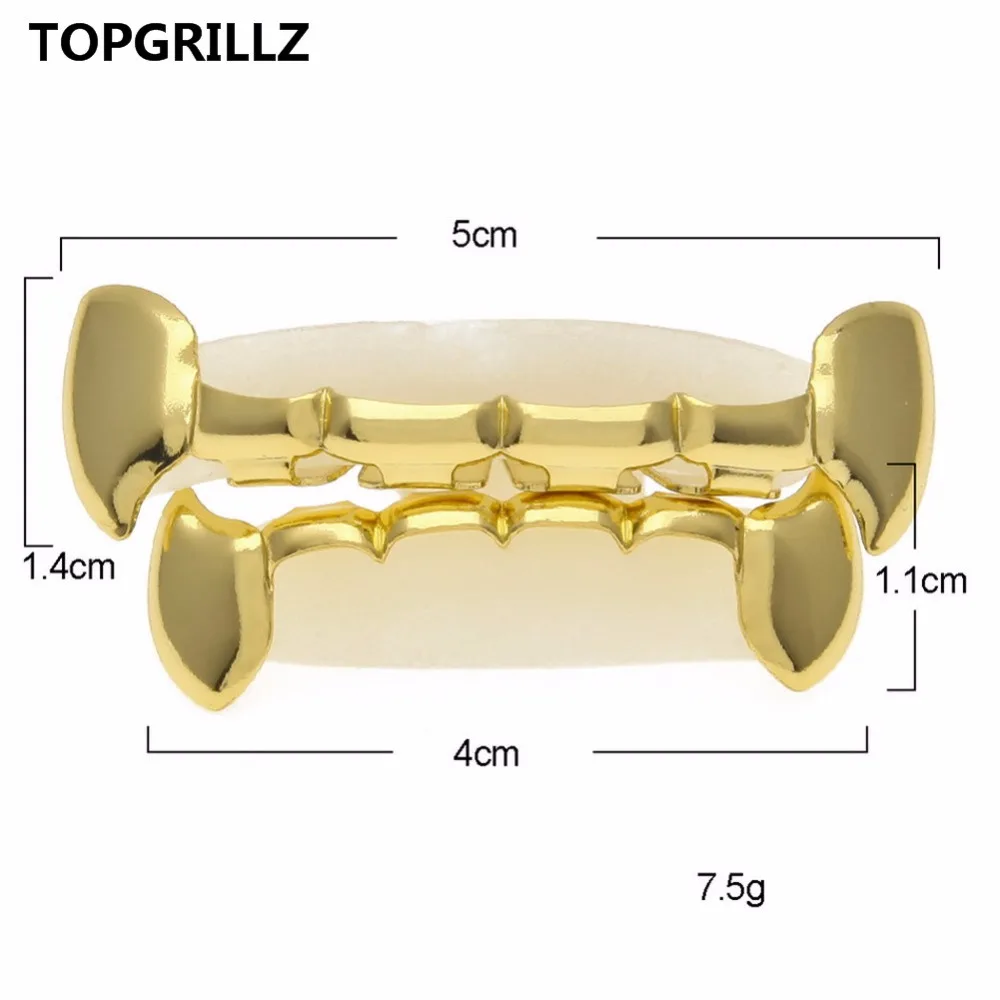 TOPGRILLZ Fang Grillz Набор Позолоченные половинные зубы Дракула вампирские клыки тонкие грили золотые верхние и нижние грилли набор зубов