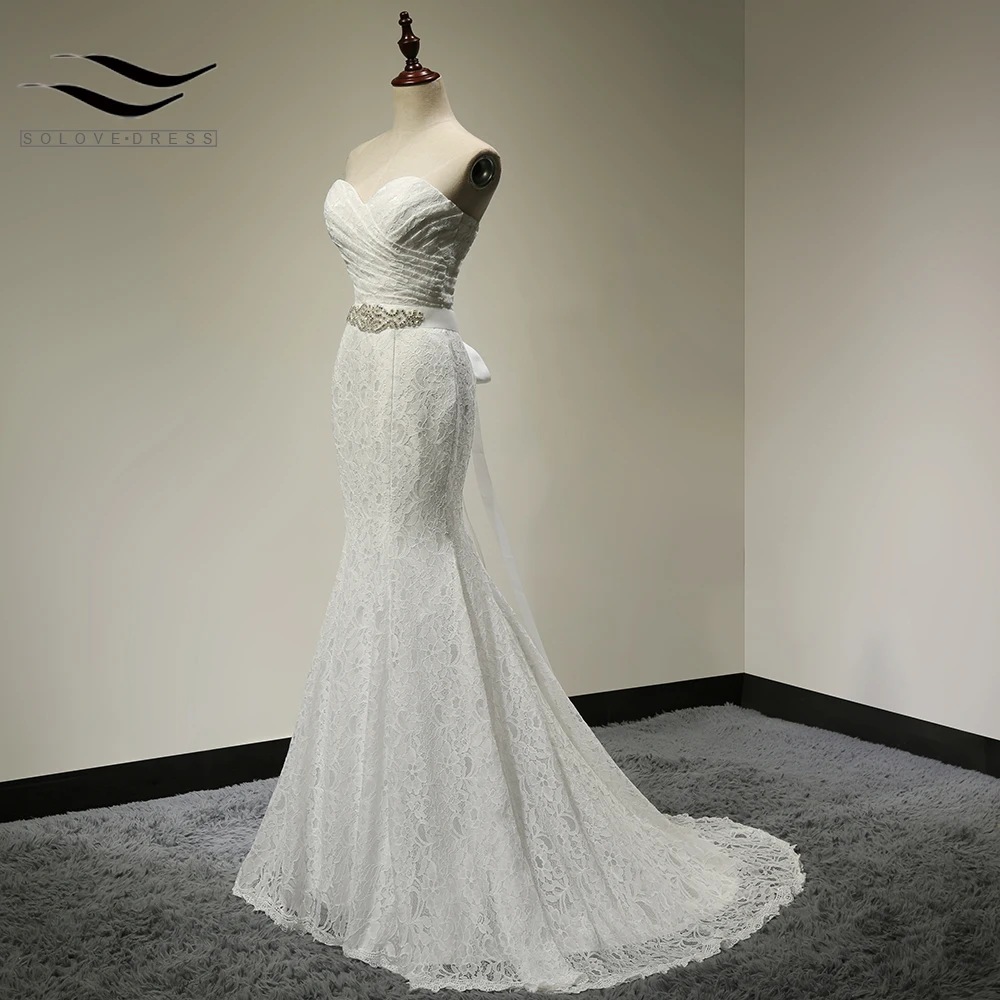 Свадебное платье для невесты, реальные фотографии, белое кружевное дешевое свадебное платье русалки со шлейфом,, винтажное платье с поясом, vestido De noiva SLD-W001