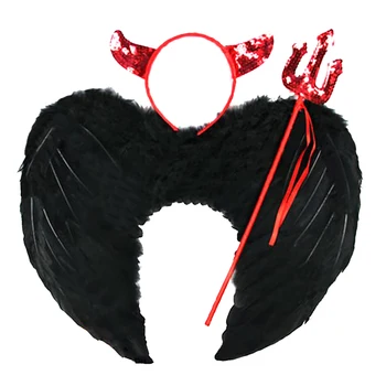 

Kids Three Piece Feather Fairy Angel Wings Devil Wings Costume L Balck