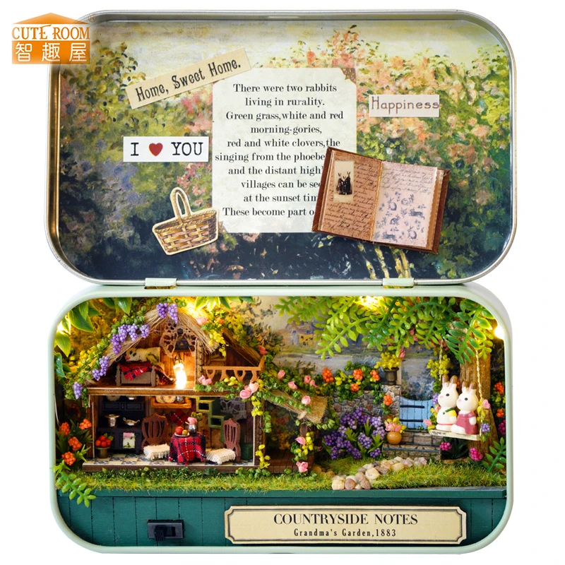 Furniture DIY Doll House Wodden Miniatura Doll Houses Furniture Kit box puzzle  Assemble Dollhouse Toys For Children gift Q004 