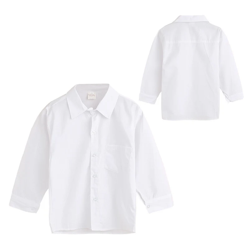 Белые детские рубашки для мальчиков и девочек, хлопковая рубашка с длинными рукавами, Детские официальные топы, блузки