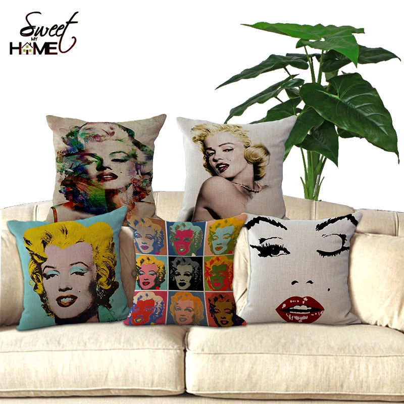 18" Square cotton linen decorative sofa throw pillows Marilyn Monroe