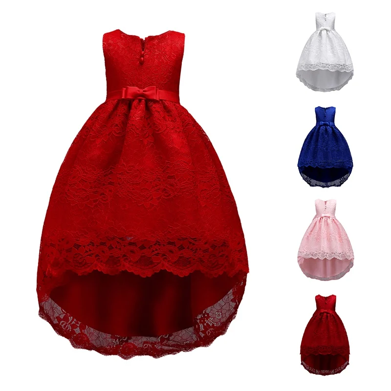 Детское платье принцессы для От 2 до 13 лет девочек кружевная Цветочная вышивка газовое танцевальное платье без рукавов с большим бантом