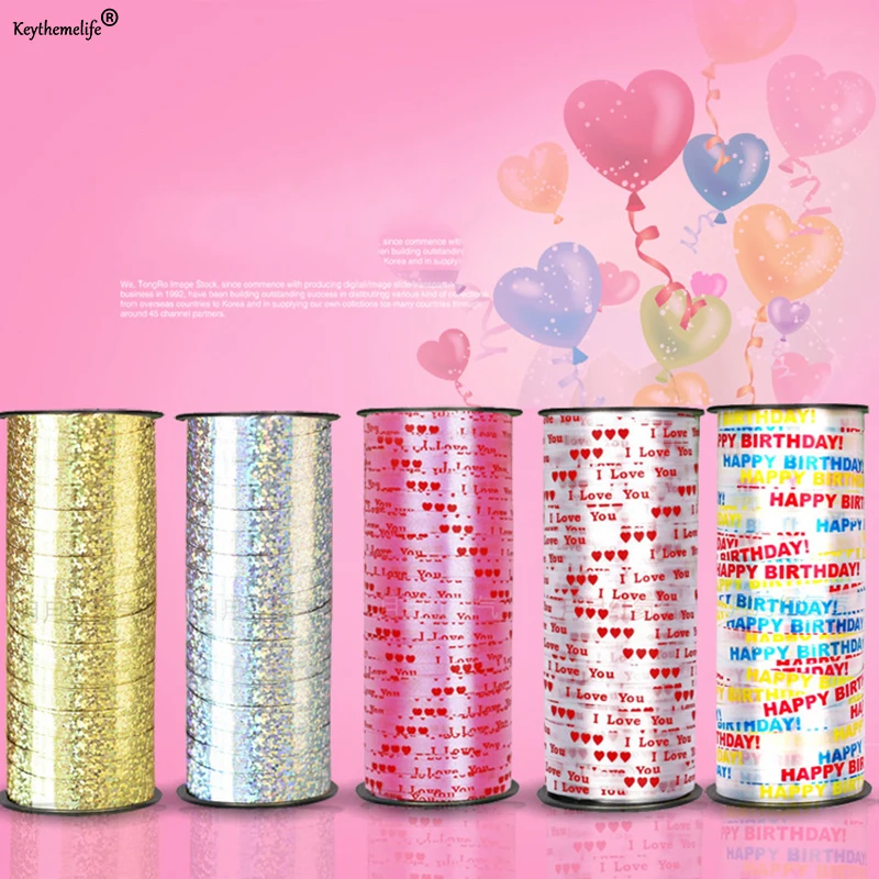 

1Roll 100 Yards Ribbons Heart Love/Happy birthdays Patten Stain Ribbon Balloon Straps Wedding Decor Craft D4