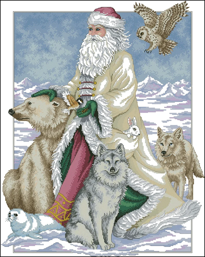 cs-2337 Cross Stitch Polar Santa Christmas Father and Wold Bear Owl Bird Snow Winter dim 00299