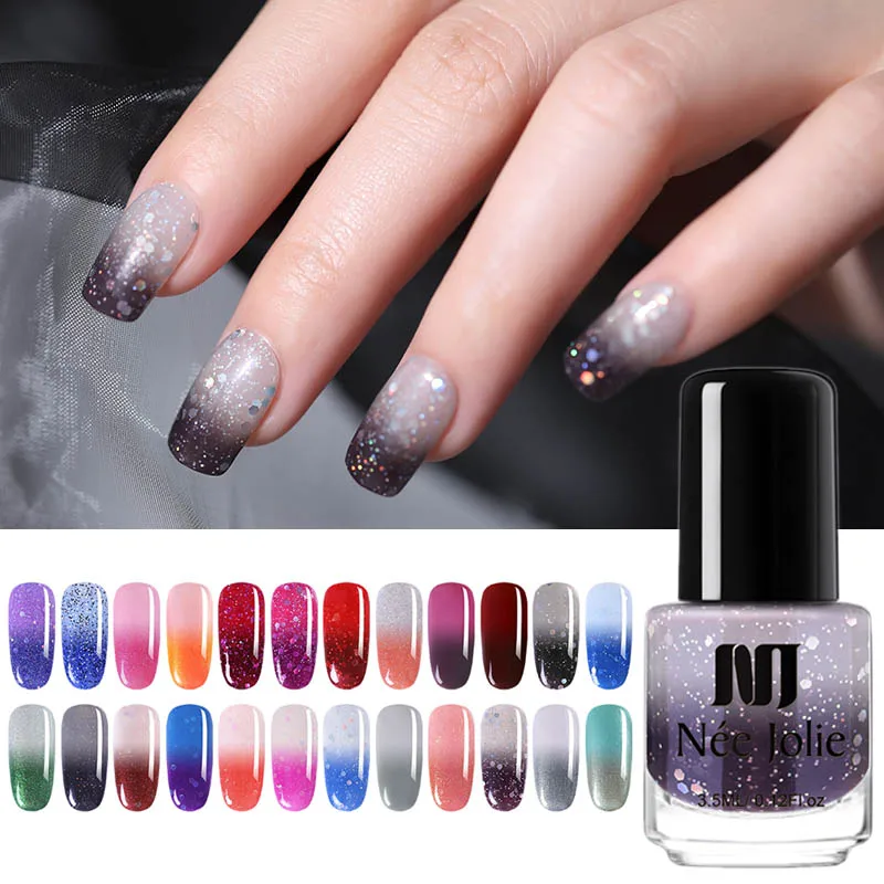 

NEE JOLIE Thermal Nail Polish Glitter Temperature Color Changing Fast Dry Varnish Shinny Shimmer Blinking 7.5ml 3.5ml