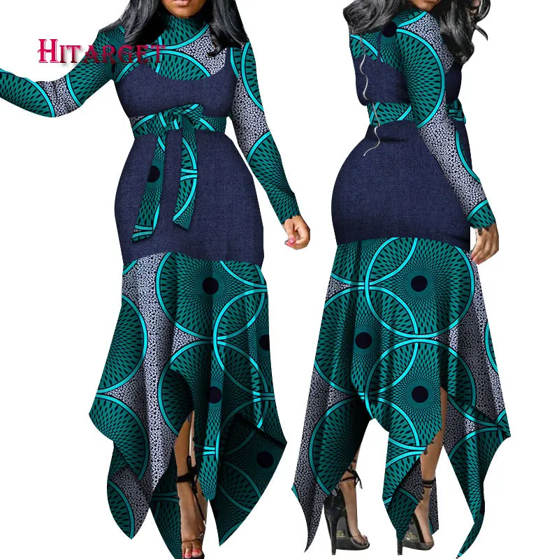 

2019 Dashiki African dresses for women Bazin Riche long sleeve African dresses Ankara fashion elegant African sexy dress WY4804