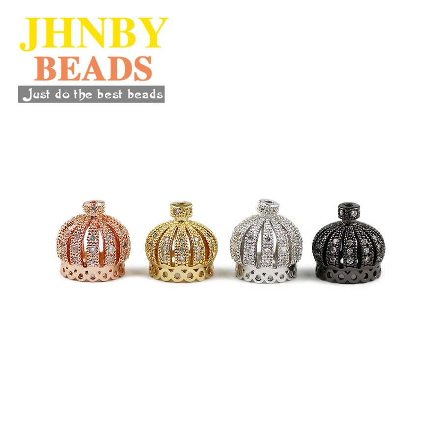 

JHNBY 4pcs Crown Cap Pendant Copper brass Spacer Loose beads Micro Pave CZ Zircon Charms Jewelry bracelet making DIY Findings