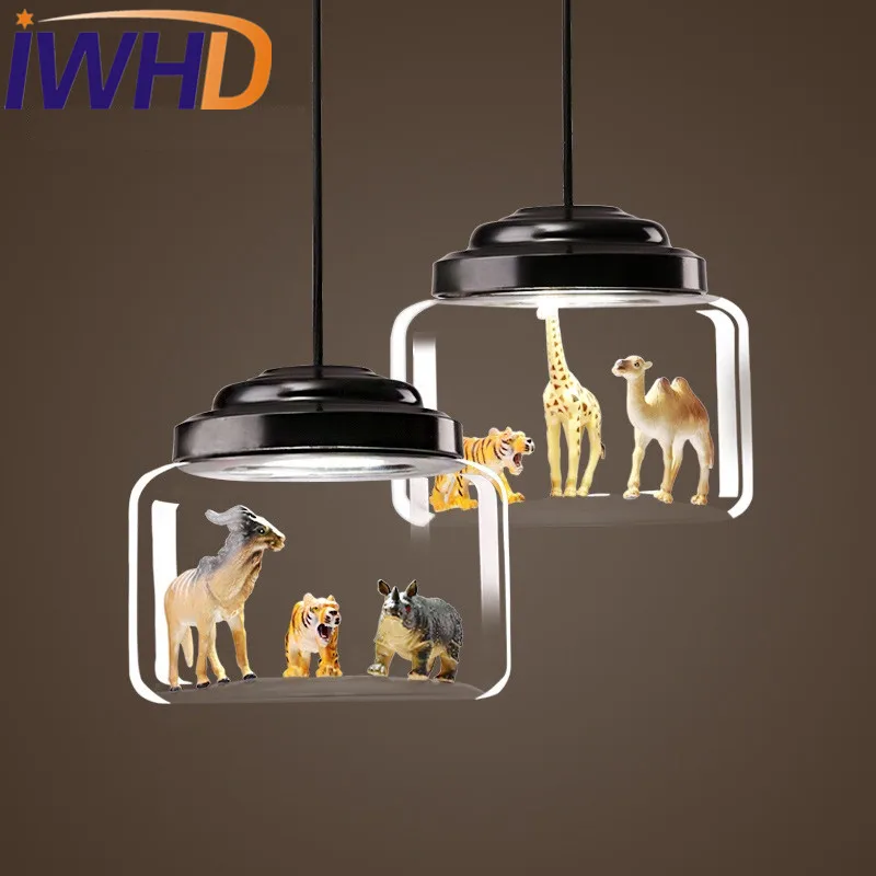 

Loft Style Modern LED Pendant Light Fixtures Dining Room Animal Models Hanging Lamp Home Decor Lighting Iron Glass Droplight
