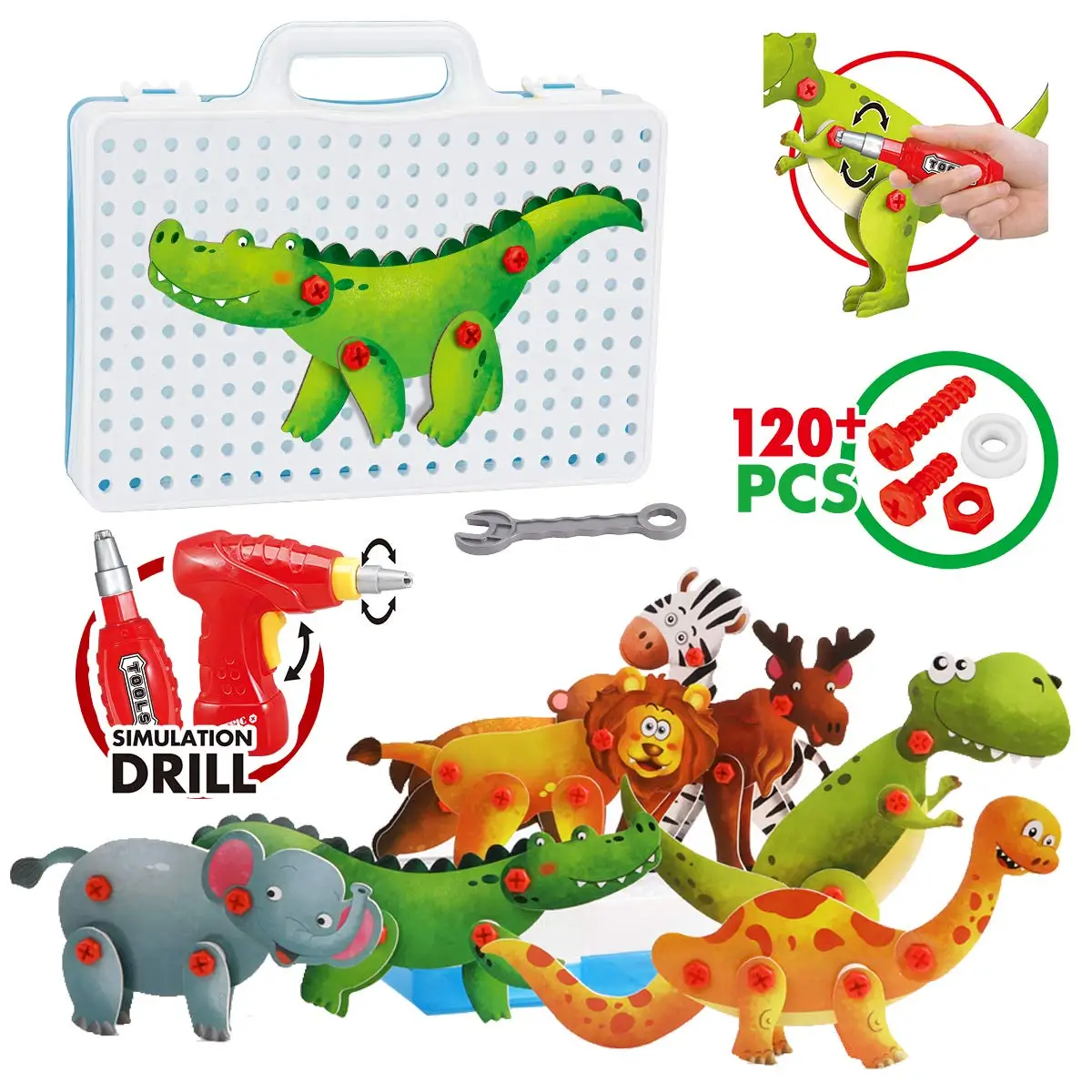 

Take Apart Toy Dinosaur Kit,3D Building Puzzles with Drill Screws Tools, Remoking 8 Different Animals for Boys & Girls Aged 3+