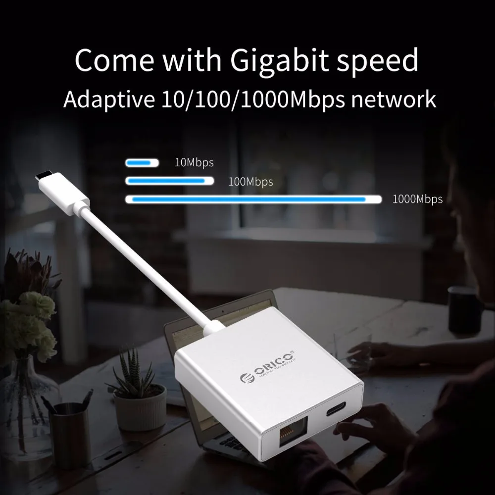 Алюминиевый разъем адаптера ORICO Type C к RJ45 гигабитный Ethernet концентратор для карт PD
