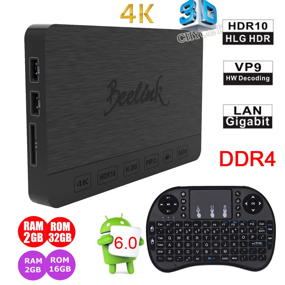 

Chycet Beelink SEA I Realtek 1295 Quad Core TV Box 2G DDR4 RAM 16G / 32G ROM 2.4G / 5.8G WiFi 3D Android 6.0 Set Top Box