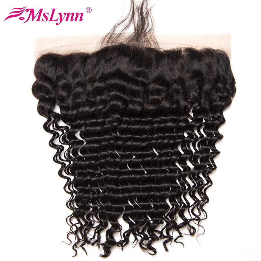 Mslynn Hair Brazilian Deep Wave Closure Pre Plucked Lace Frontal Closure With Baby Hair Non Remy Human Hair Free Part 8\