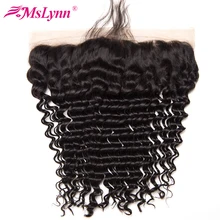 Mslynn Hair Brazilian Deep Wave Closure Pre Plucked Lace Frontal Closure With Baby Hair Non Remy Human Hair Free Part 8″-24″