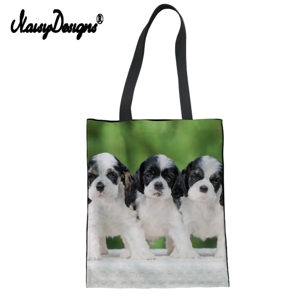 Noisydesigns Cocker Spaniel, Женская холщовая многоразовая сумка для покупок, летняя Студенческая сумка через плечо, сумки через плечо, Torebka