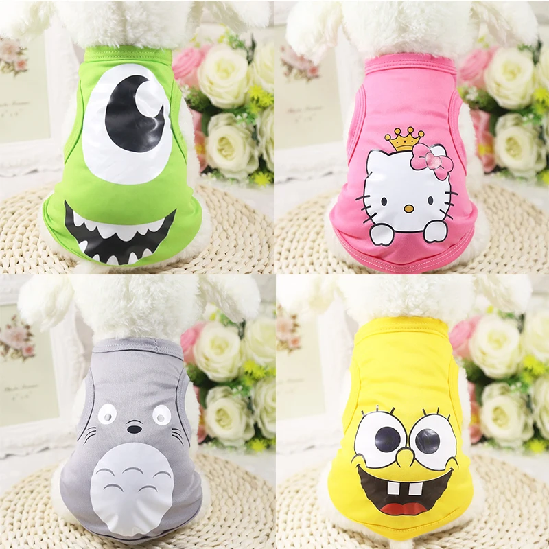 

Fashion Cartoon Printed Pet Cat Vest Breathable Mesh Cat Clothes Small Dog Puppy Shirt in Spring and Summer Cheap Pet Apparel