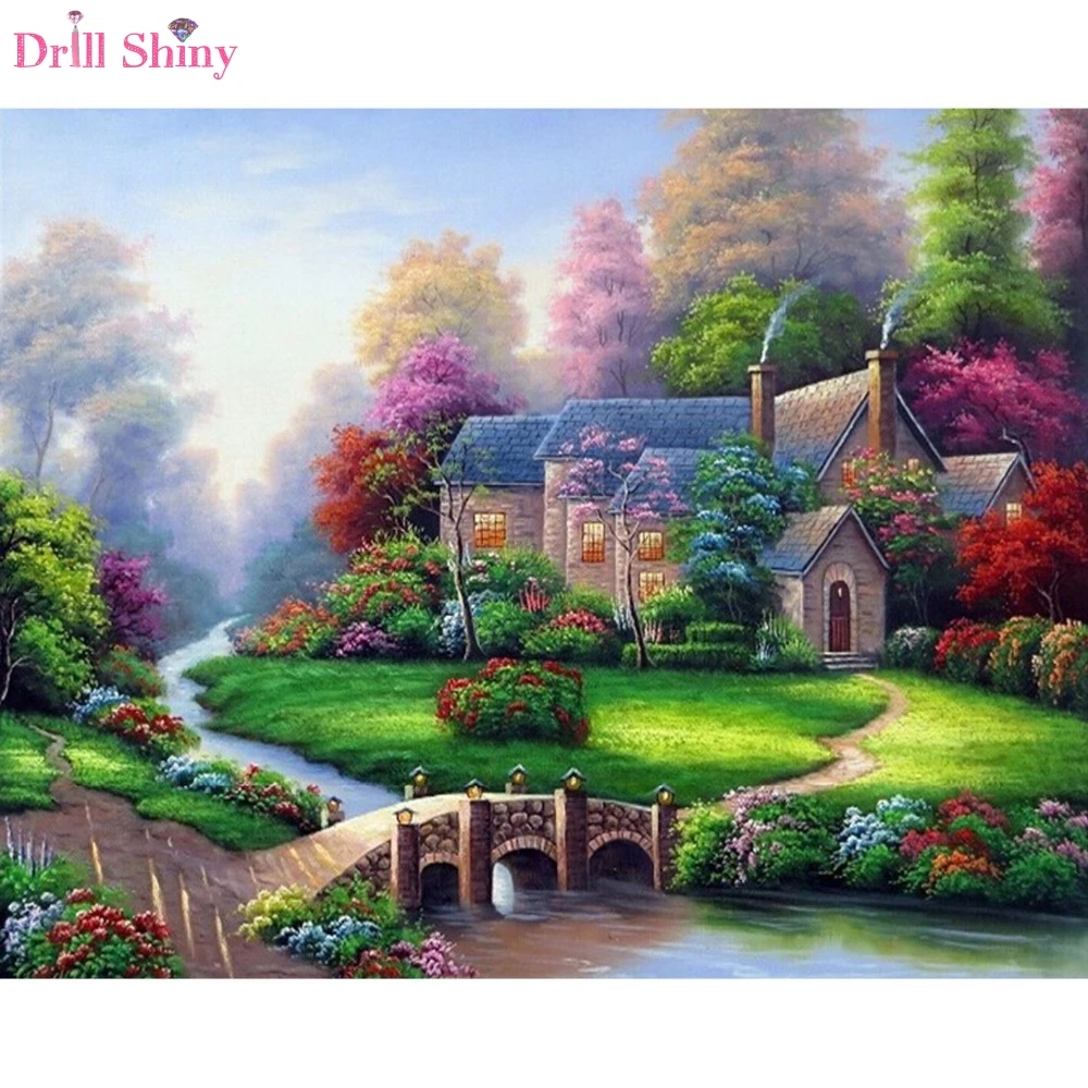 

CNA 5D DIY Diamond Painting Full Round Rhinestone Rubik Diamond House Landscape Cross Stitch Kits Scenic Home Embroidery Decor