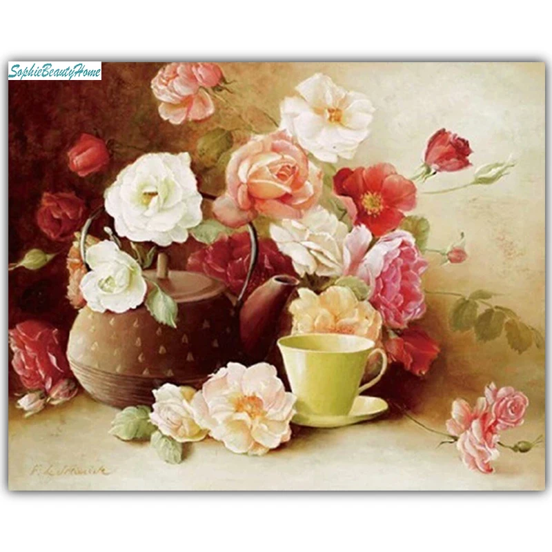

Sophie beauty home Crystal Sewing Mosaic 5D Diy Painting Diamond Colorful Plant Flower Kit Cross Stitch Diamond Embroidery