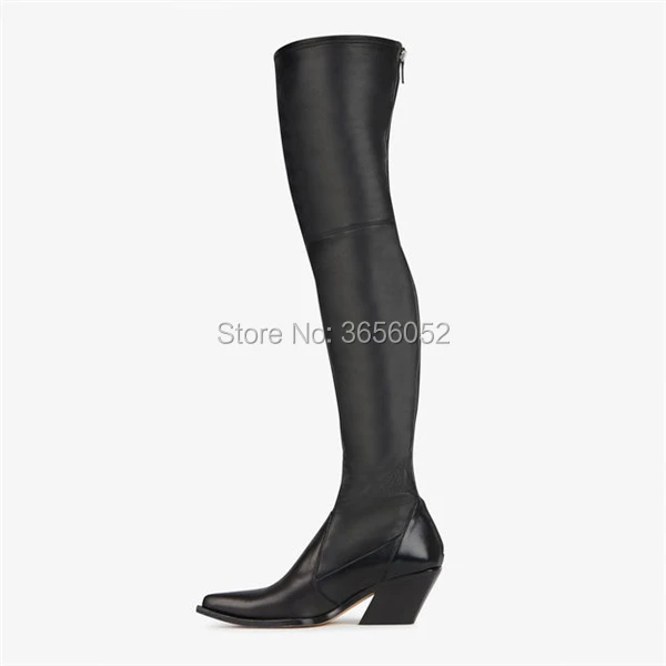 Cuir Chaussures Bottes Noir Plaine Pointu Hiver D'équitation Pic Botas Bout Long Sexy En Qianruiti Cuisse Stretch Automne Haute Talon As Bloc qSVUpMGz