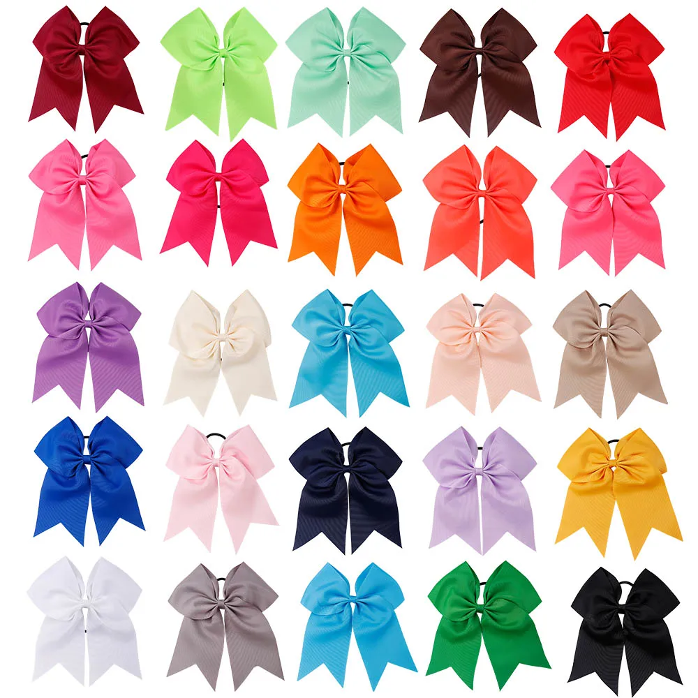 

AHB Solid Cheer Bows Cheerleader Girls 7'' Large Hair Bows with Elastic Hair Band for Girls Handmade Headband Hair Accessories