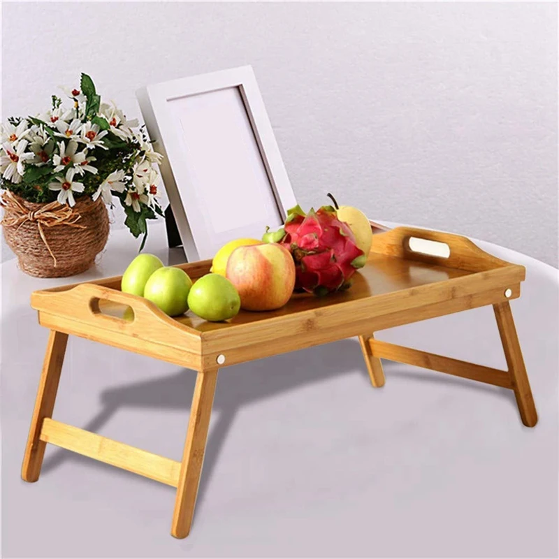 Натуральный Бамбуковый поднос для сервировки завтрака с ручкой, сервировка завтрака в кровати или использование в качестве ТВ-стола складная кровать стол для ноутбука
