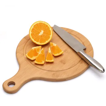 

Bamboo Round Cutting Board/Chopping Block with Handle Eco-Friendly Multi-Use Wood Fruits/Cake Tray Pizza Peel Pizza Pad Stones