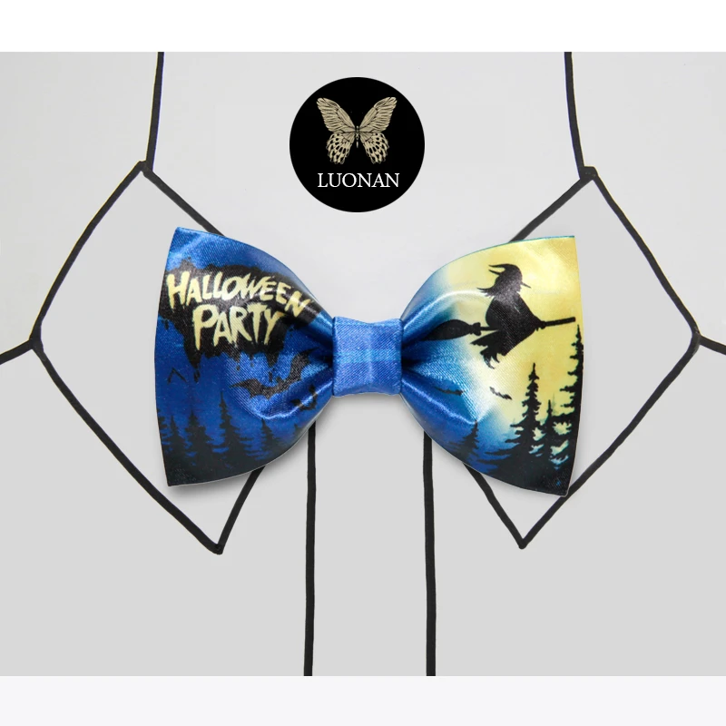 Bow Tie Hommes Bleu Jaune Frappe Couleur Sorciere Balai Nuit Imprimer Halloween Arc Cravate De Partie De Mode Aliexpress