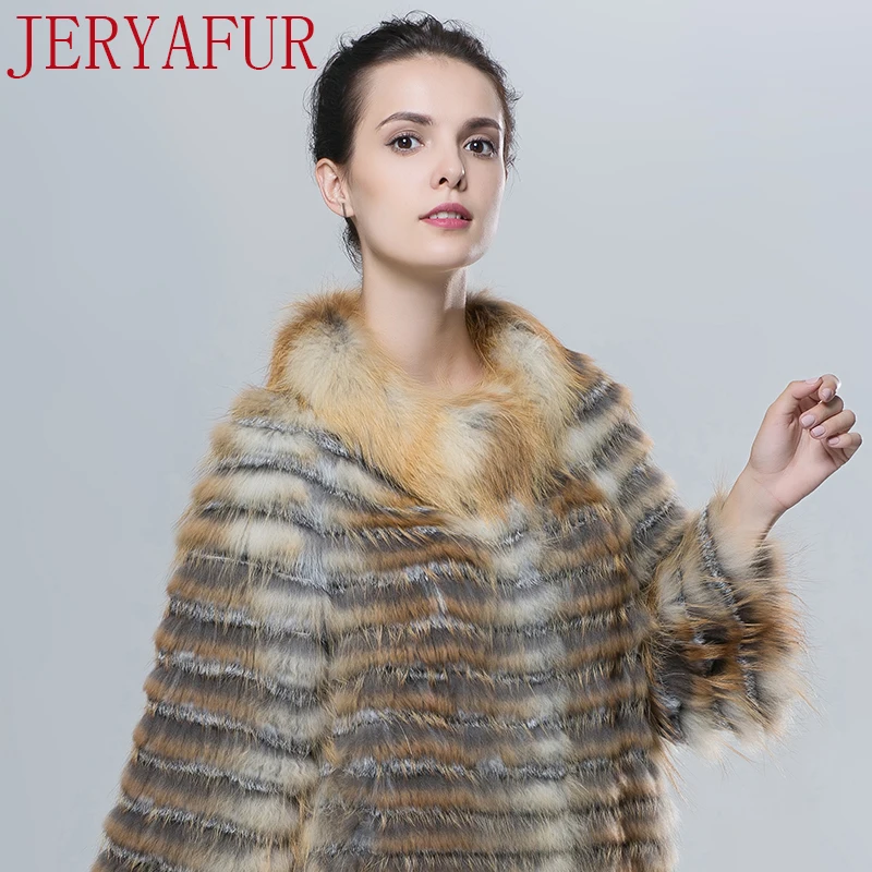 Jeryafur российских женщин зимняя куртка пальто с мехом лисицы ручной одежда Меховая