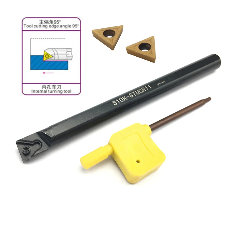 

10pcs TCMT110204 Carbide Insert +1pc 10mm Internal Turning Tool S10K-STUCR11 + 1pc Wrench For Lathe Turning Tool