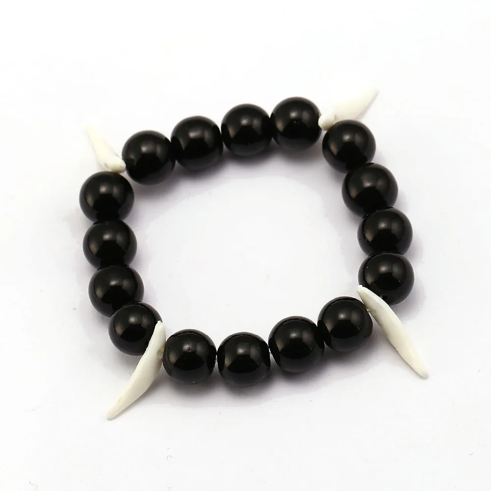 

INUYASHA Charm Bracelet Wolf Tooth Black Bead Bracelet Men Bracelets & Bangles Cosplay Jewelry Women pulseira masculina