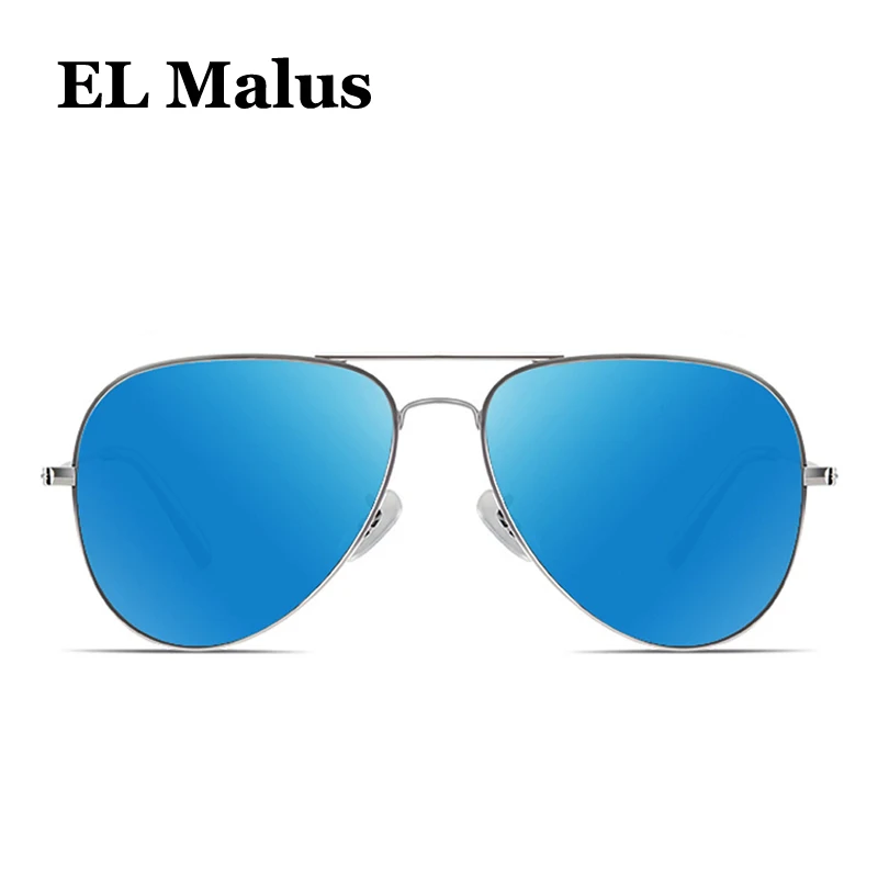 [EL Malus]Retro Metal Frame Pilot Polarized Sun Glasses Women Mens Aviation Sunglasses Blue Gray Lens Mirror Silver Gold Shades