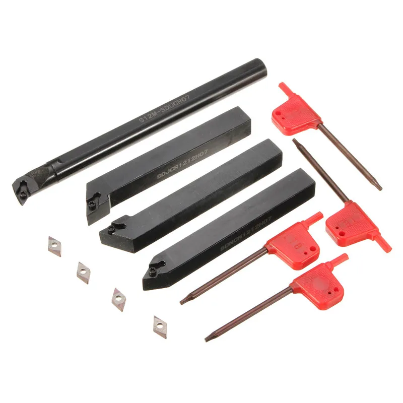 

4pcs Lathe Turning Tool Holder Boring Bar 12mm with 4pcs DCMT0702 Insert 100mm/150mm 4 Degree Turning Tool Holder Set