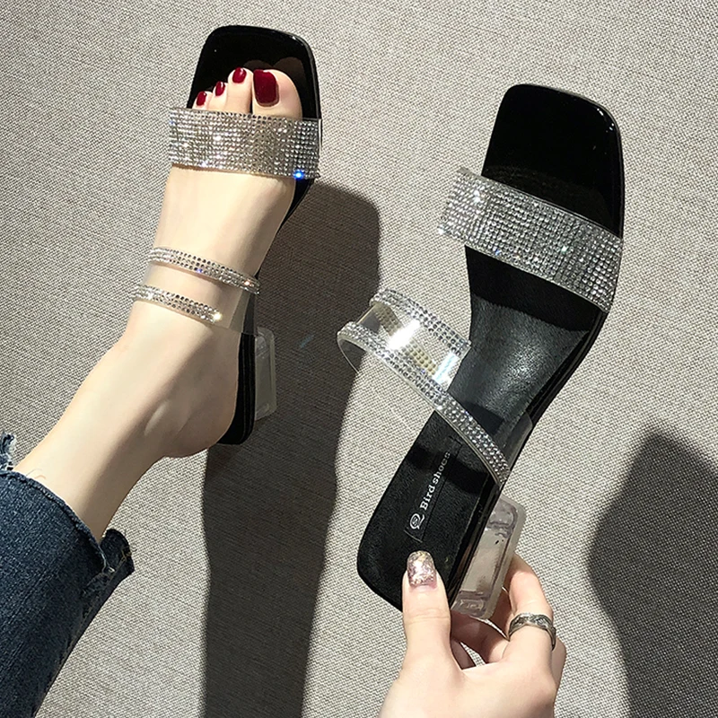 

Transparent Sandals Crystal Bling Sandals Women Slip On High Heels Sandals Women Fashion Black Slippers Women Shoes Summer 2019