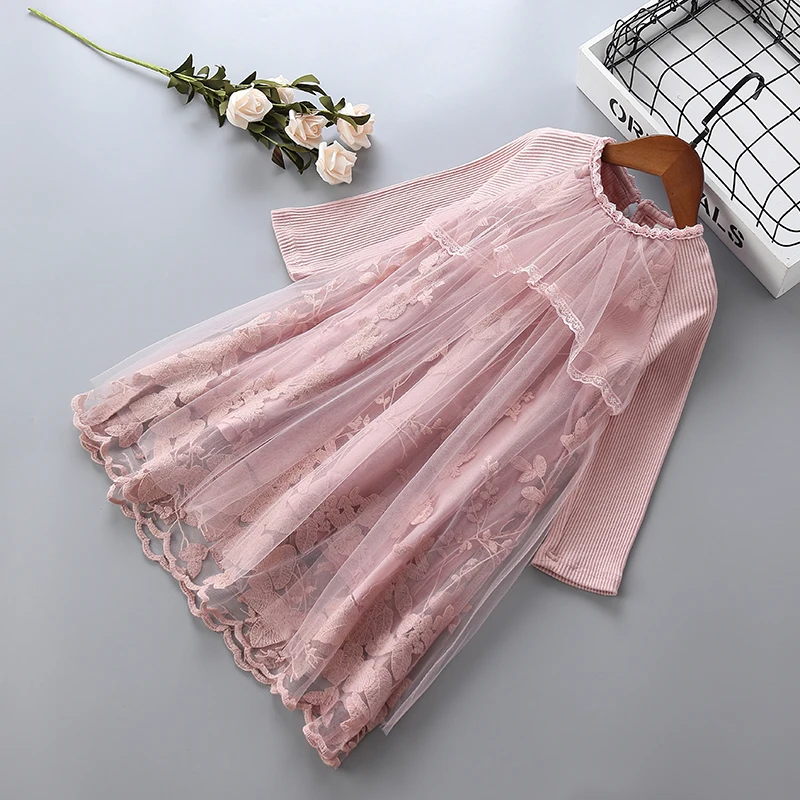 1 7 years High quality girl dress 2019 new fashion lace mesh flower kid