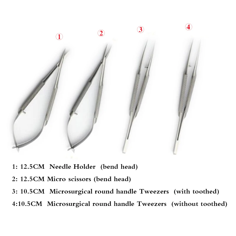 

12.5cm 4 Piece/Lot Ophthalmic microsurgical instrument package forceps scissors Hand Surgery Ophthalmology equipment package