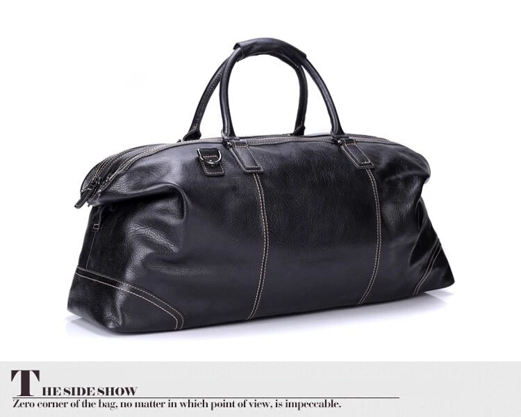 Front View of Woosir Genuine Leather Black Duffel Bag