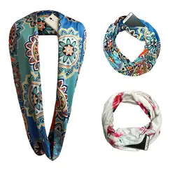 Для женщин принт шарфы для 2018 зимние теплые Кабриолет Бесконечность шарф карман петля на молнии шарф с карманом специальные дизайн