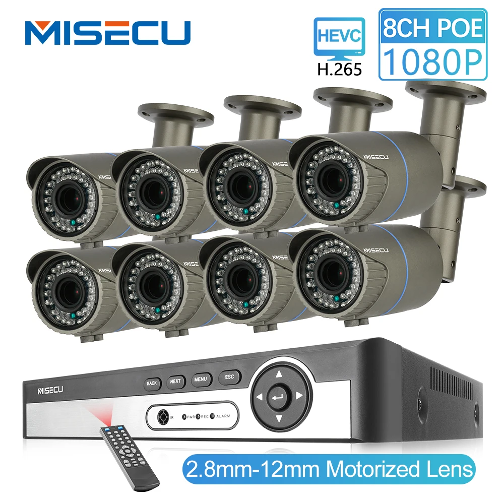 MISECU 2MP CCTV камера система 8CH POE NVR 1080P 2 8 12 мм Ручная линза 3000TVL IP Водонепроницаемые