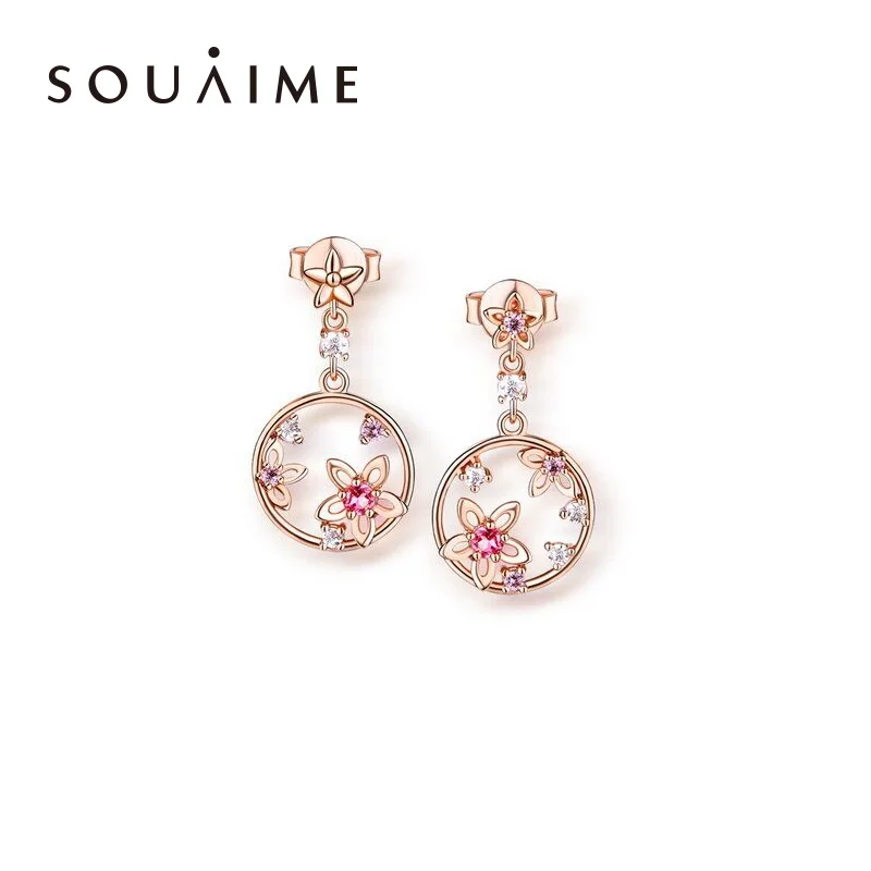 

Souaime 2018 Limited Hot Sale Brinco Sterling Rose Natural Powder Inlaid Circle Asymmetric Earrings For Women Fine Jewelry Gift