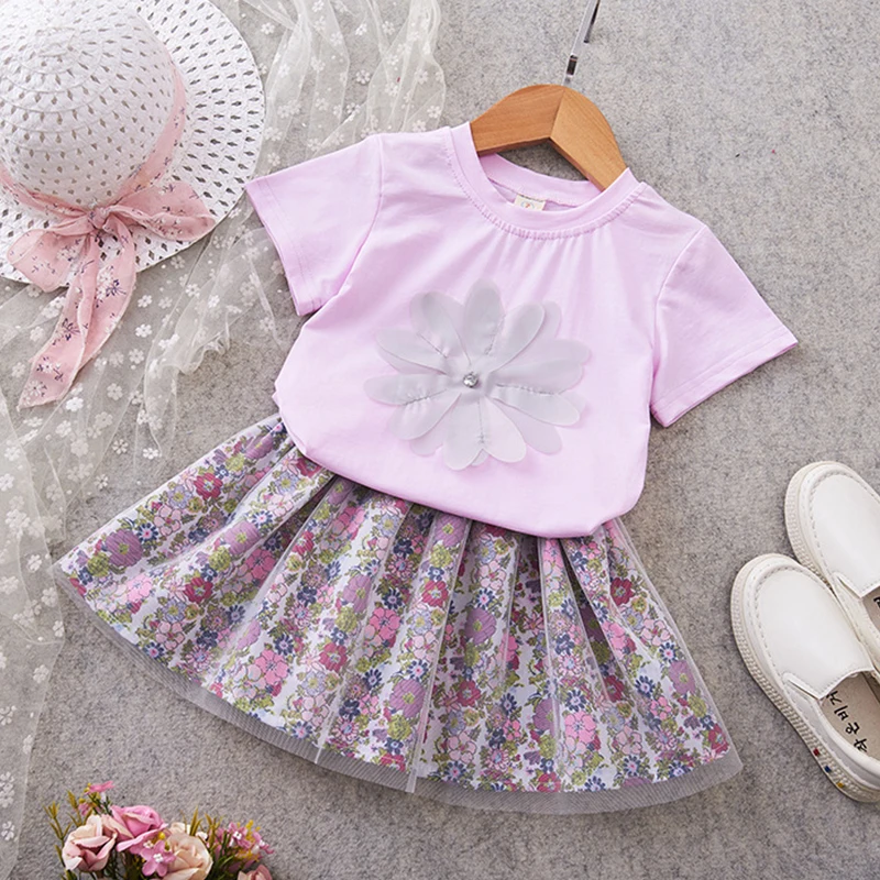

Girls Clothes Sets 2019 New Summer Kids Clothing Baby Girl T shirt+ Lace Skirt 2Pcs Suit Children Dress Toddler Tracksuit 3 5 7Y