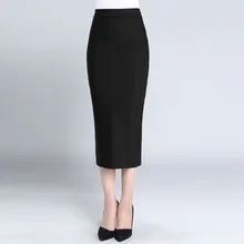 Весенне-осенняя юбка-карандаш средней длины, черная цельная юбка-карандаш