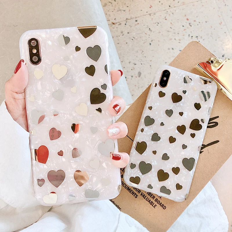 

Cute Little Silver Heart Case For iPhone 7 6 6S 8 Plus Shiny Plating Silicone Case for iPhone X XS Max XR XS Crystal Back Cover