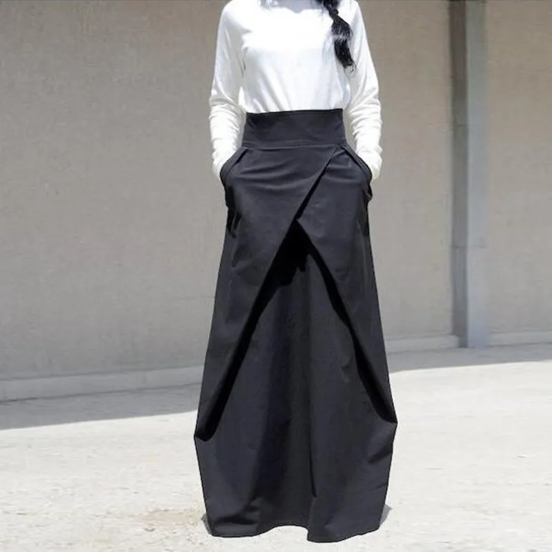 

Fashion Long Skirt Long Woman jupe femme Maxi Skirts Satin Floor Length Pockets