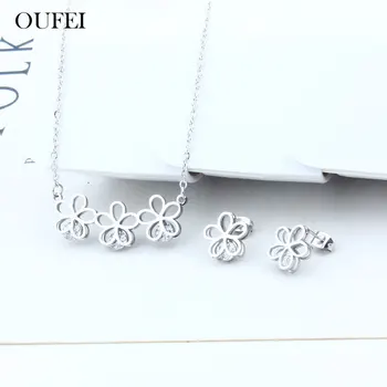 

OUFEI Stainless Steel Earrings For Women Flower Earring And Necklace Sets Fashion Jewelry Accessories Free Shipping