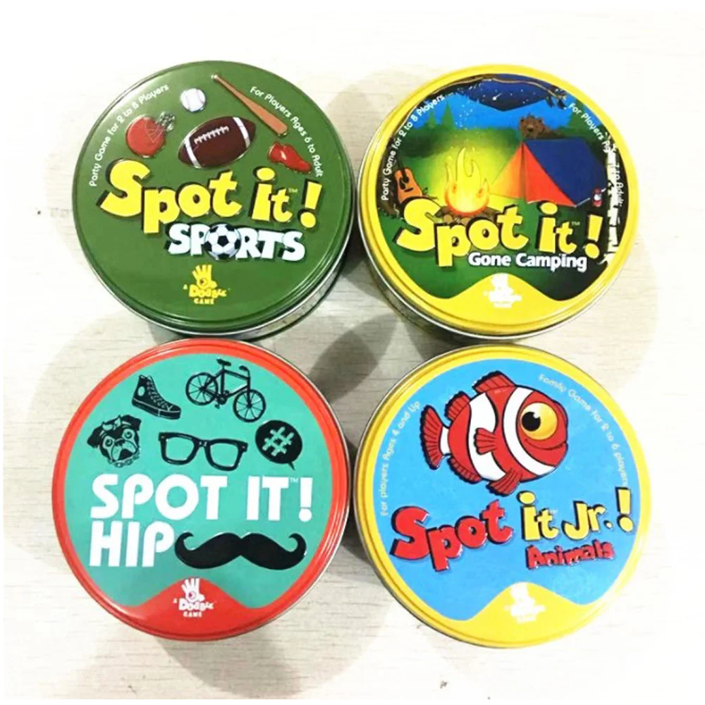 

2019 New Spot Cards Game English Version for Children Family Activities Party Board Game Deck Board Games it has metal Box